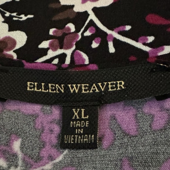 Ellen Weaver XL Shirt Top Black Floral Ruched 3/4 Sleeve Scoop Neck Stretch - Picture 6 of 8